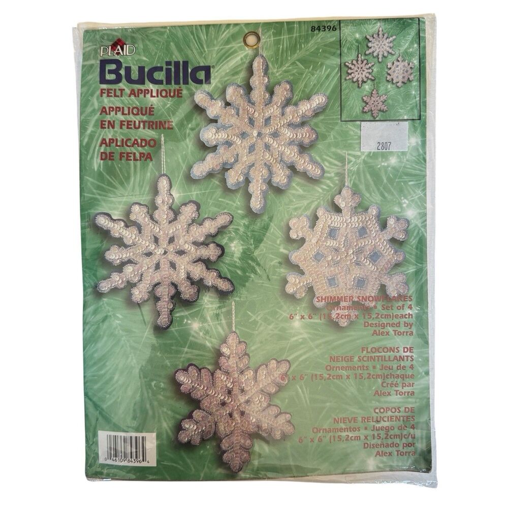 VTG Rare Plaid Bucilla Felt Ornaments Kit SHIMMER SNOWFLAKES #84396 NEW HTF